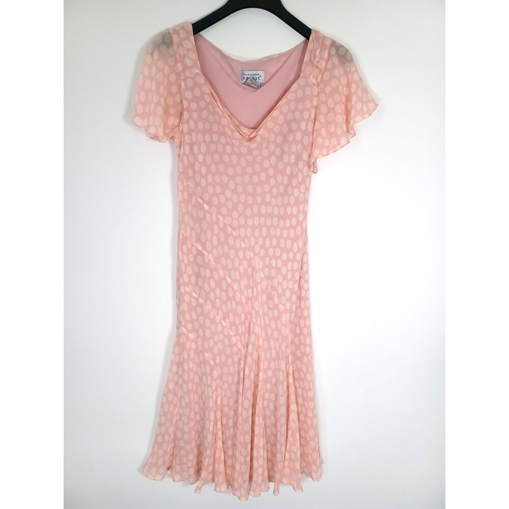 Vntg Adrianna‎ Papell Dress Sz 10 100% Silk French Retro Y2K Fairy Cowl Coquette
